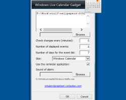 Windows Live Calendar settings